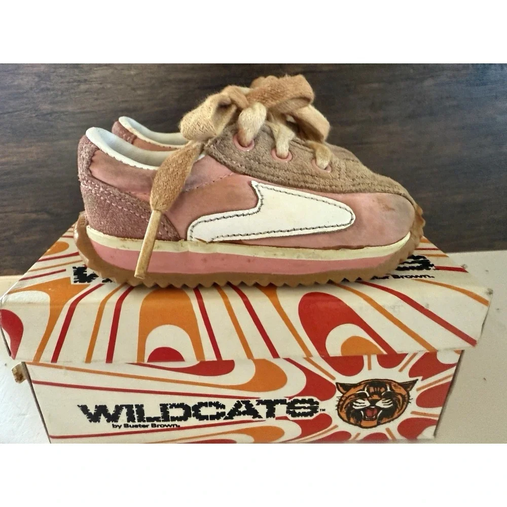 Vintage Buster Brown 1980s Baby Shoes Size 3 Sneakers Wildcats Fast Step Pink
